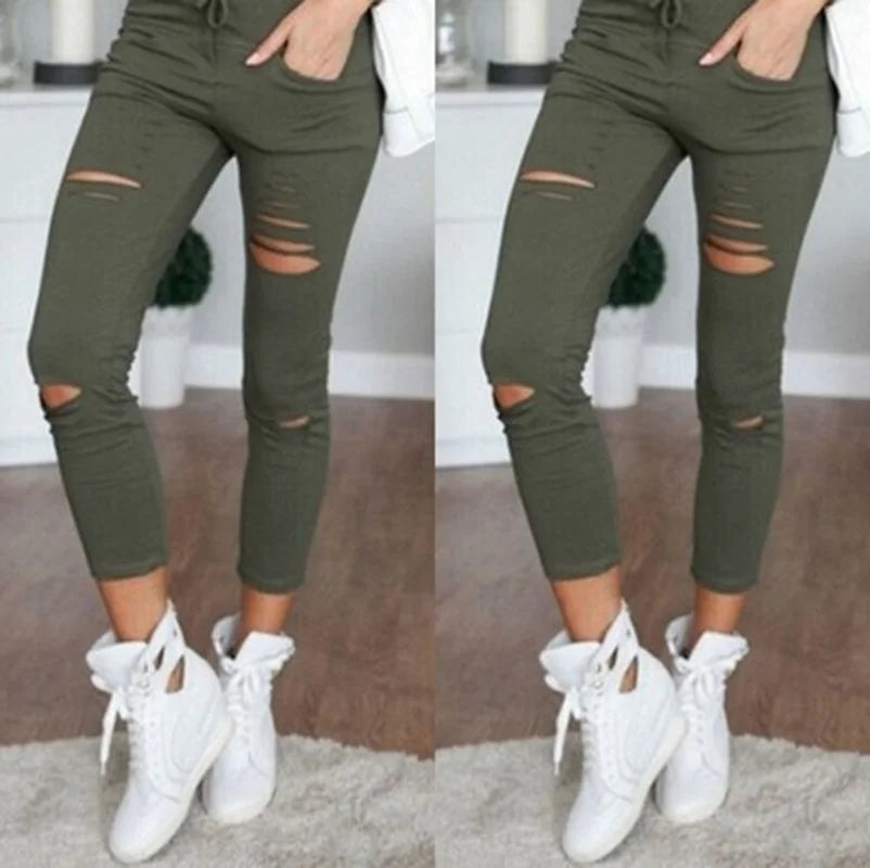 Ripped Jeans for Women Women Big Size Ripped Trousers Stretch Pencil Pants