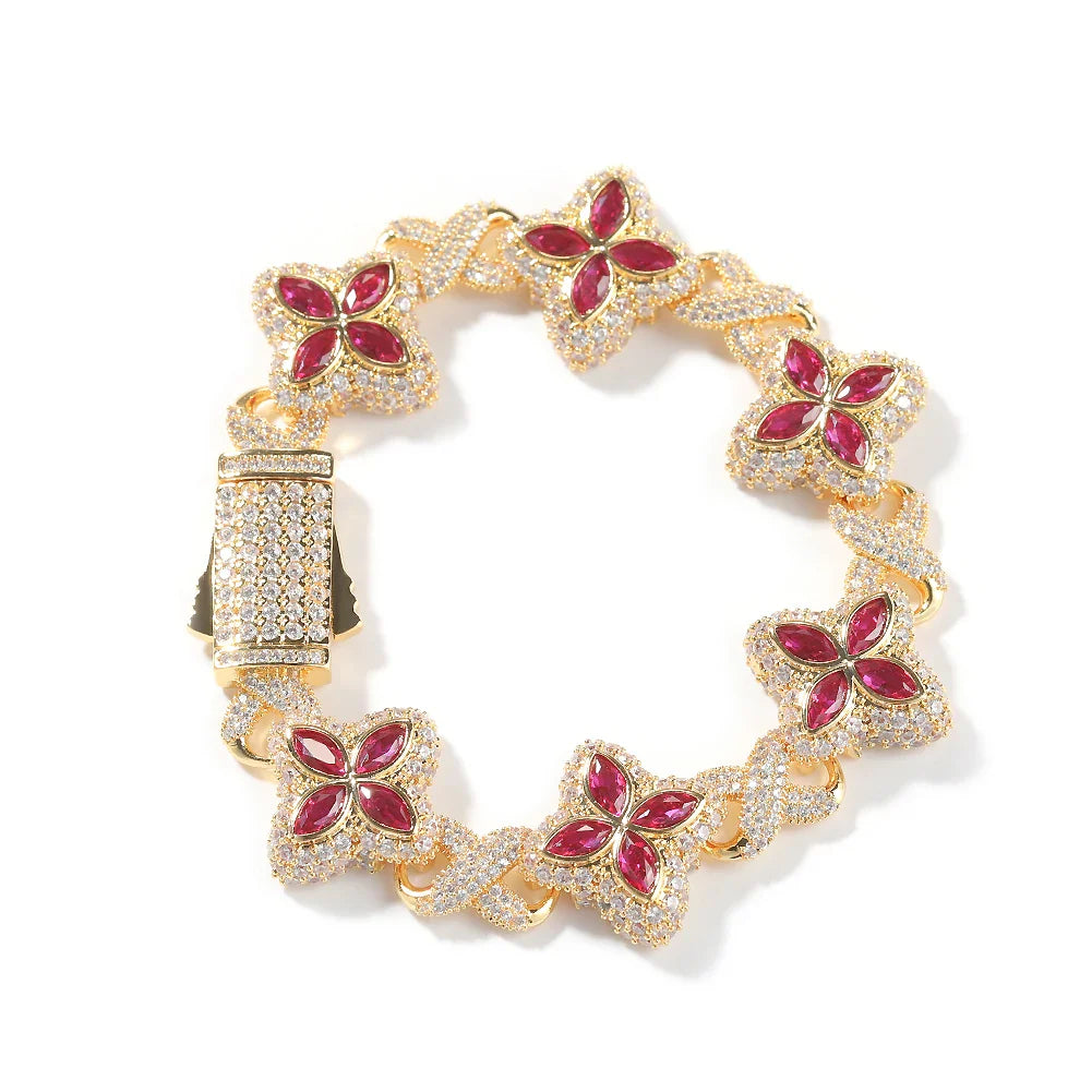 UWIN Iced Baby Blue Baguettecz Floral Infinity Bracelets for Women Men Cubic Zirconia Cuban Link Chain Anklets Fashion Jewelry