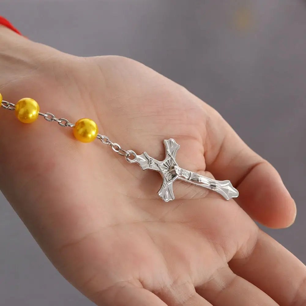Jewelry Crucifix Charm Vintage Cross Necklace Jesus Rosary Beads Chain Virgin Mary Pendant