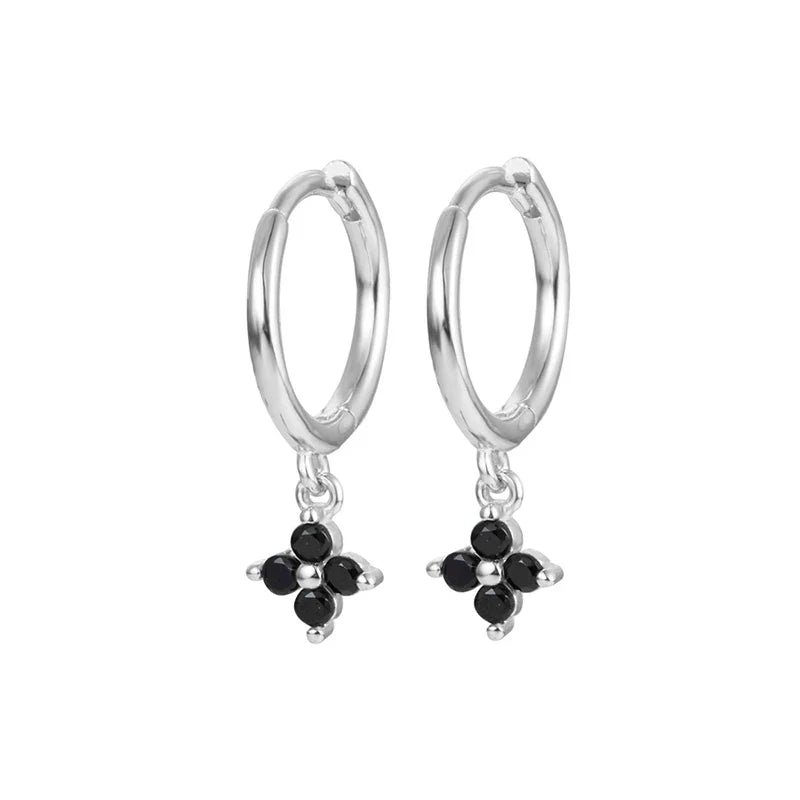 WANTME 925 Sterling Silver Romantic Color Zircon Three-petal Flower Stud Earrings for Women Fashion Huggies Piercing Jewelry