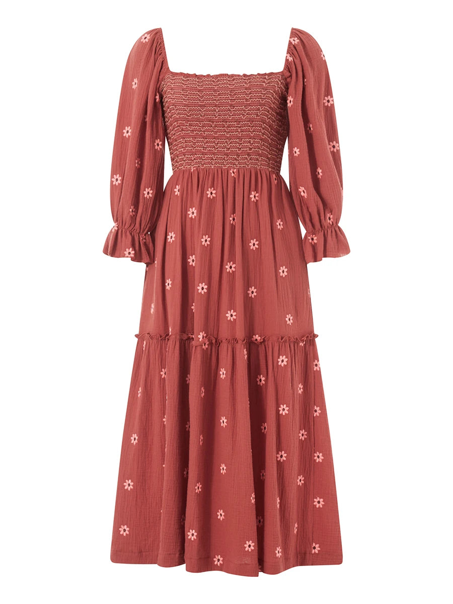 Beach Style Holiday Ruffle Swing A Line Maxi Dress Bohemian Floral Dress Women Lady
