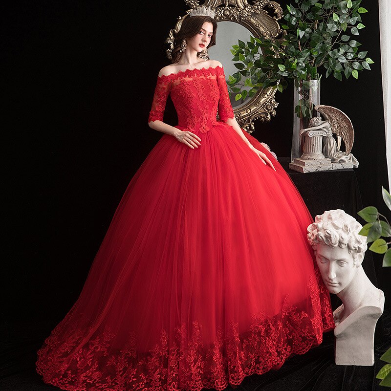 White Bridesmaid Dresses: Red Wedding Dresses Elegant Boat Neck