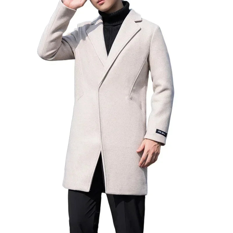 Men's Loose Solid Color Tooling Long Section Trench Jacket / Male Army Green