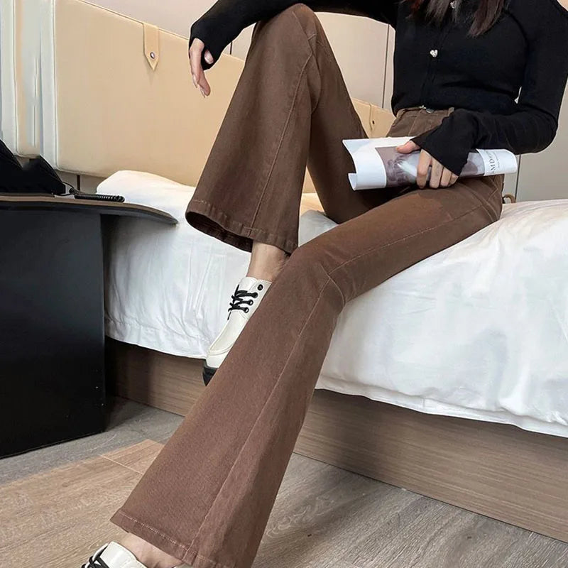 Korean Style High Waisted White Jeans Ladies Fashion Slim Fit