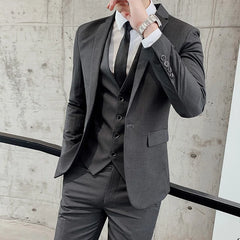 Men's Solid Color Suit Fashion and Handsome Banquet Smart Casual 3/2 Piece Set