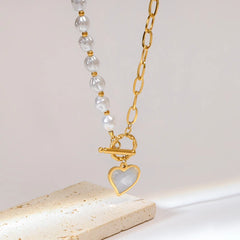 316L Stainless Steel Pearl Heart Pendant Necklace For Women