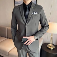 Business Men's Professional Suit Too Waste Solid Color Casual Gentleman Slim Groom