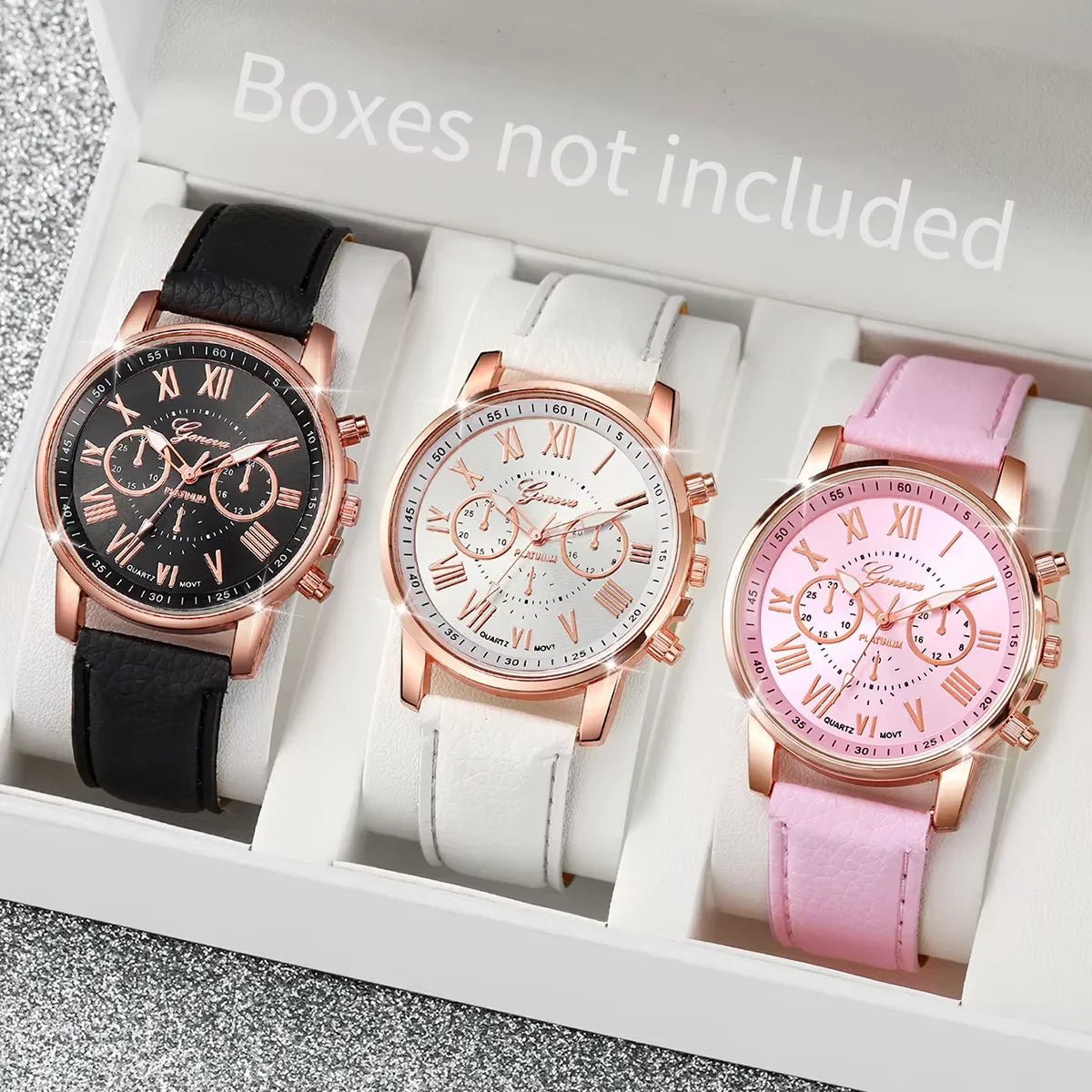 3/5PCS Women's Watch Fashion Roma Dial Leather Band Quartz Watches Pearls Jewelry Set(Without Box)
