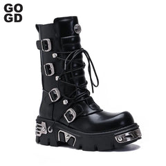 Fashion Women's Platform Ankle Boots Motorcycle Boots Mid-calf Military Boots