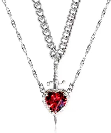 Heart and Sword Necklace - Couple Necklaces - 18k Gold Plated STAINLESS STEEL Zircon Crystal Ring Bracelet Necklace Jewelry Set