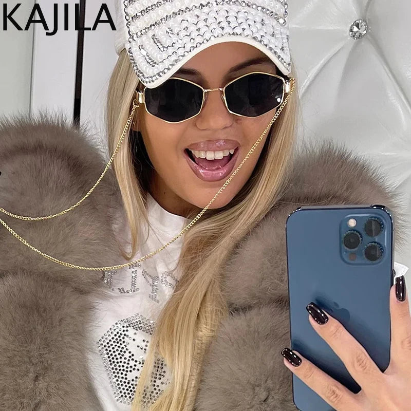 Sunglasses Women With Chain Brand Designer Punk Sun Glasses
