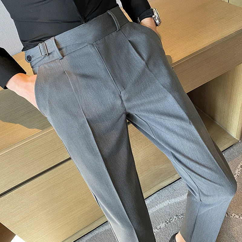 Slim Fit Suit Pants Men's Leisure Belt Design Business Wedding Social Pants