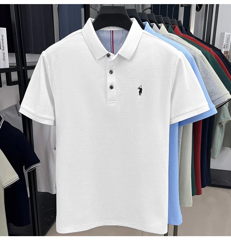 100% pure cotton short sleeved men's polo shirt summer fashion high-end brand pony embroidery golf top casual business T-shirt