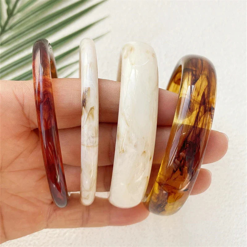 UJBOX 4-Piece Brown & Cream Marble Acrylic Resin Bracelet Bangle Set Stackable Jewelry Lightweight & Eco-Friendly Bulk Discount