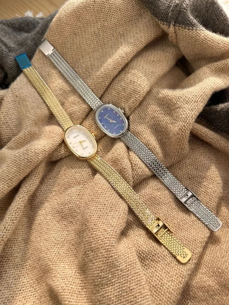 Luxury Oval Dial Rhinestone Watch New Brand Quartz Watch for Women Adjustable Stainless Steel Strap Wristwatches Wholesale Gift