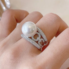 Huitan Gorgeous Delicate Jewelry Ring Women Luxury Bridal Simulated Pearl