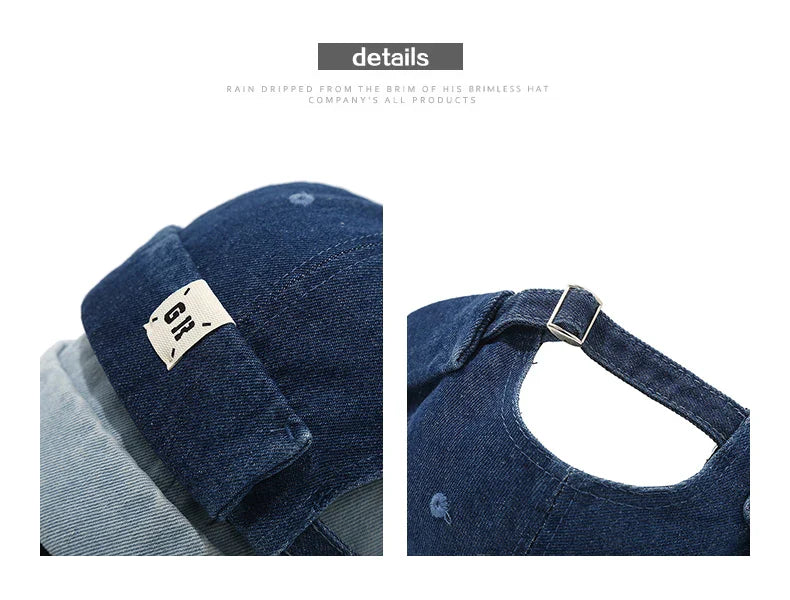 Bocca Denim Docker Cap Without Visor Letter Label Brimless Caps Adjustable Solid Color Hats Unisex Adult Retro Hip Hop Street