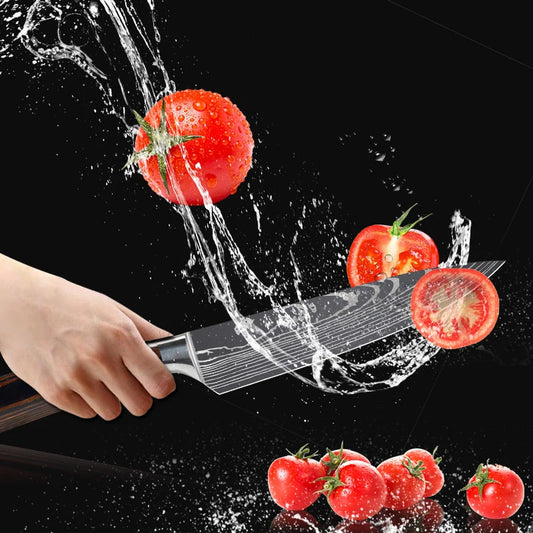 Kitchen Knife Set Laser Damascus Pattern Stainless Steel  Sharp Cleaver