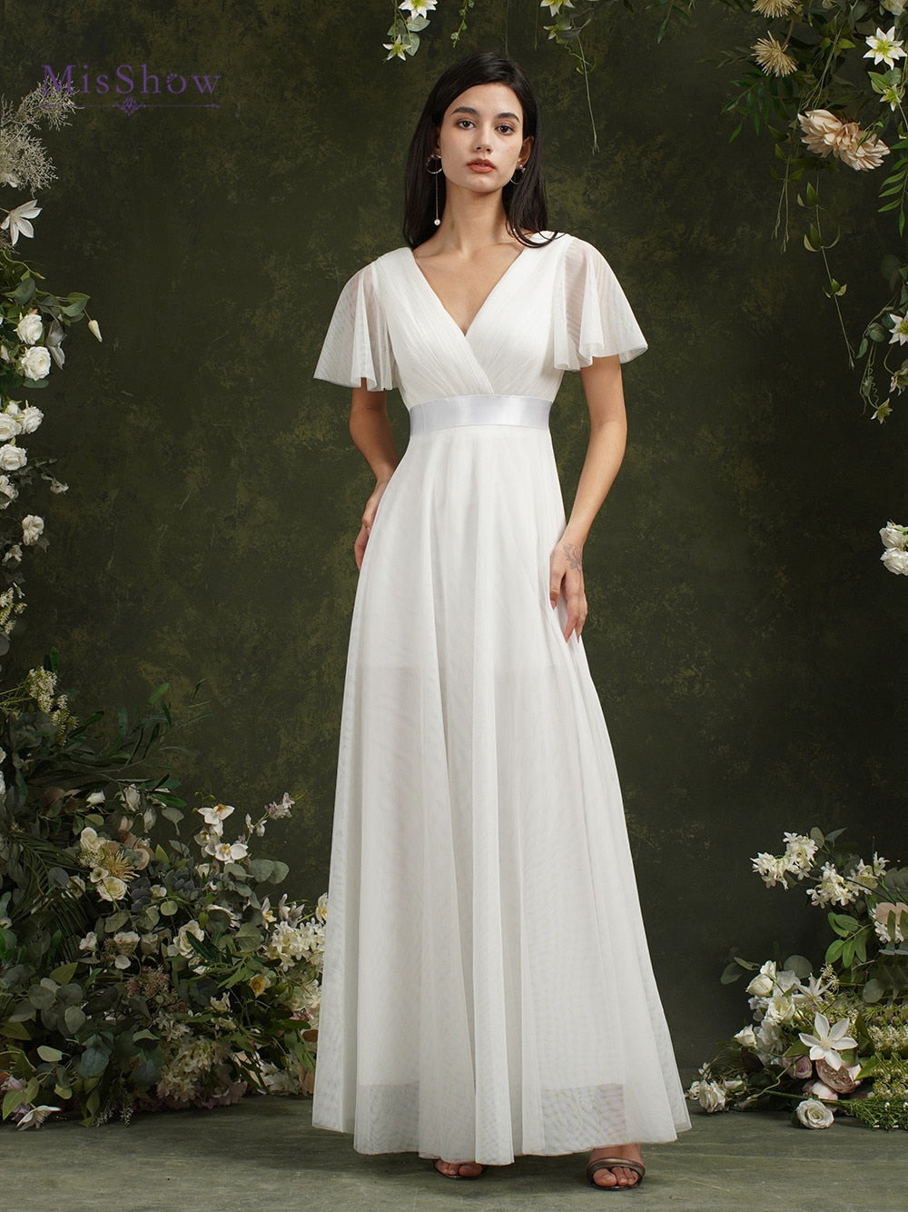 White Bridesmaid Dresses: Ivory Beach Wedding Dresses For Women A-Line Puffer