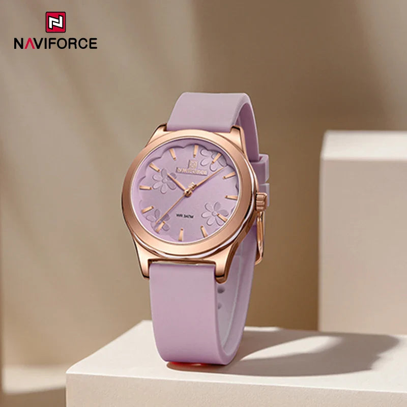 NAVIFORCE Watches for Women Creative Fashion Flower Dial Wristwatch Ladies Quartz Waterproof Shockproof Female Clock Gifts 2024