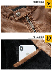 leather men plus fleece autumn and winter leather jacket wash men's coat