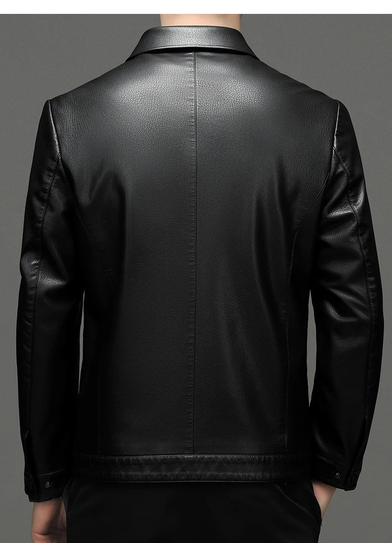 Spring and Autumn Men's Genuine Leather Polo Mock Neck Jacket Fashion