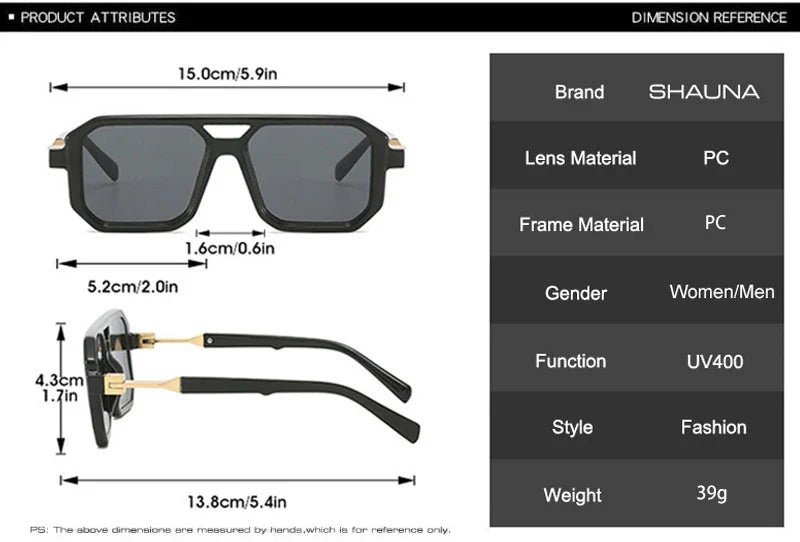 SHAUNA New Double Bridges Square Sunglasses Women Fashion Gradient Shades UV400 Retro Polygon Men Sun Glasses