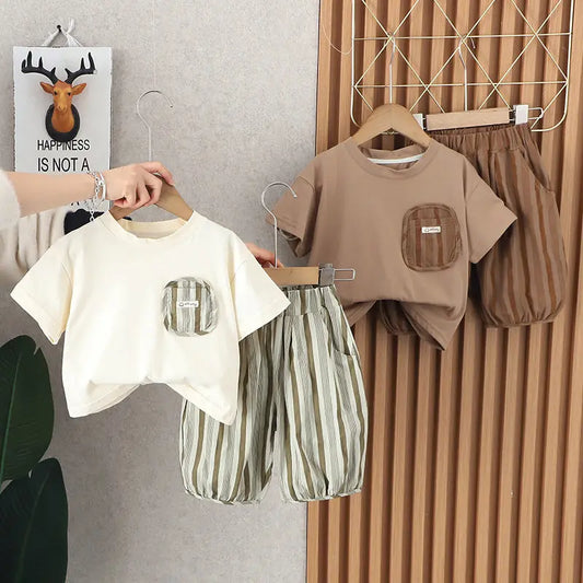 Summer Kids Baby Boys Clothing Suits Striped Short Sleeve T-Shirt Shorts Casual Clothes Outfit Infant Children Clothing 2PCS/Set