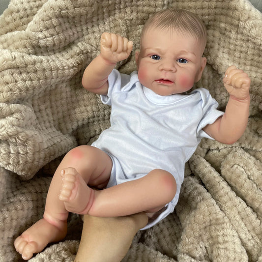 17Inch Already Painted Bebe Reborn Doll Elijah Newborn Doll Handmade Painted Hair 3D Skin Tone Visible Veins Gift For Girls