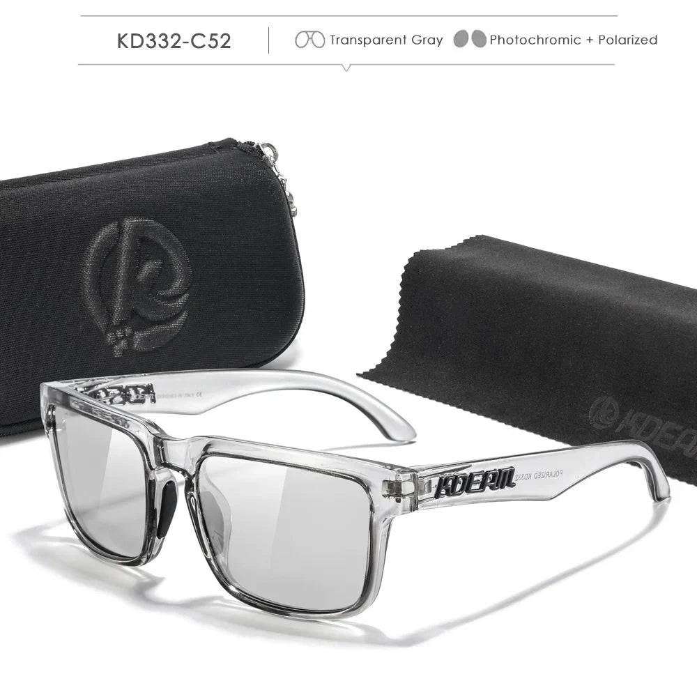 KDEAM Photochromic And Polarized Sunglasses Men Category 3 Polarized Sun Glasses Women Unique Frame Surface Eyewear With Case