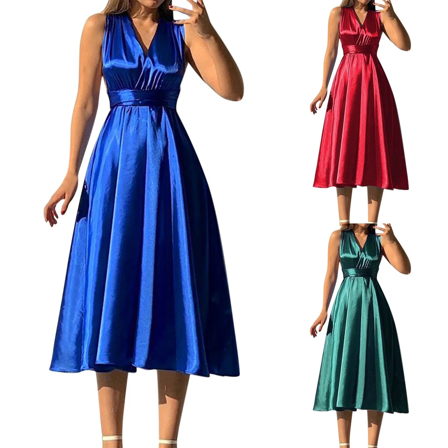 Evening wear Dresses: Red Solid Backless Sleeveless Party Gown