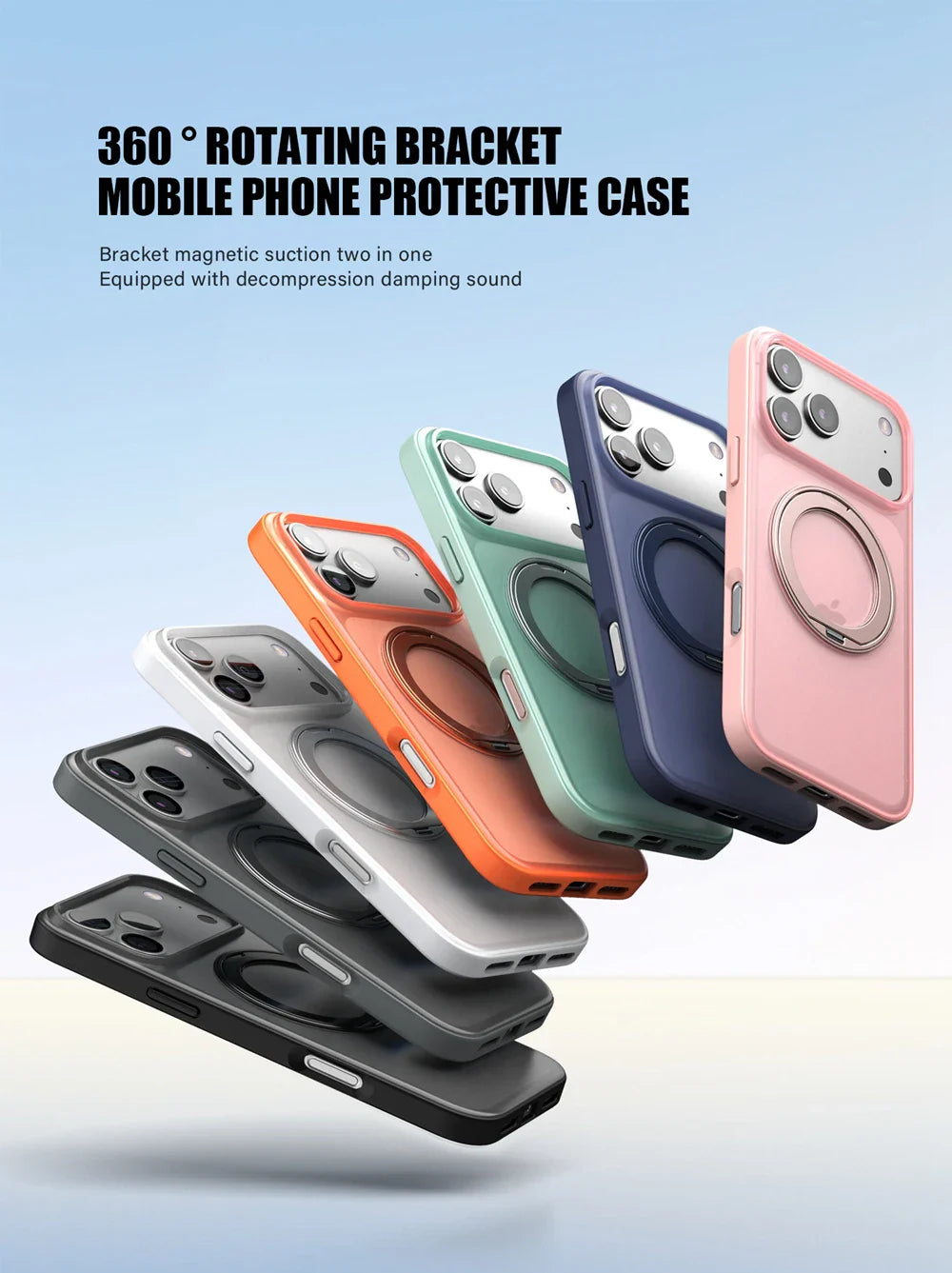 360° Rotating Magnetic Ring Stand Case for MagSafe for iPhone 17 Pro Max 17 Air Matte Transparent Shockproof Phone Cover