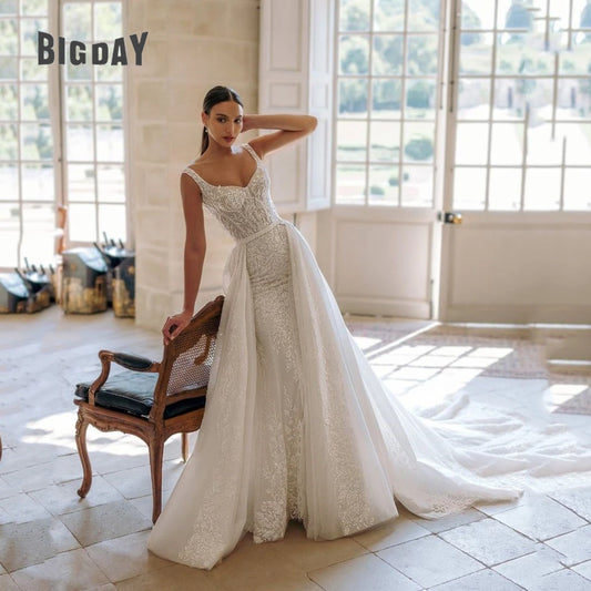 White Bridesmaid Dresses: Wedding Dress For Woman Square-Neck A-Line Lace