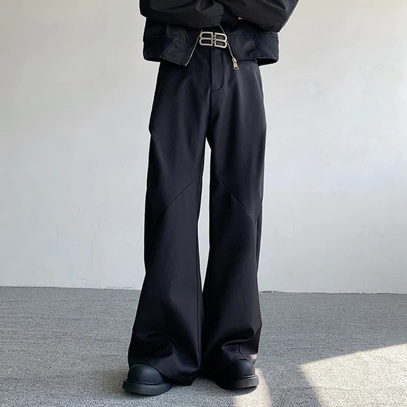 Male Pants Split Pleated Diamond Shaped Loose Casual Suit Trousers