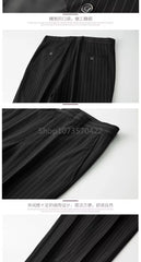 Black Striped Men Suits for Wedding Business Groom Tuxedos Peak Lapel Double Breasted 2Pcs Slim Fit Costume Homme (Blazer+Pants)