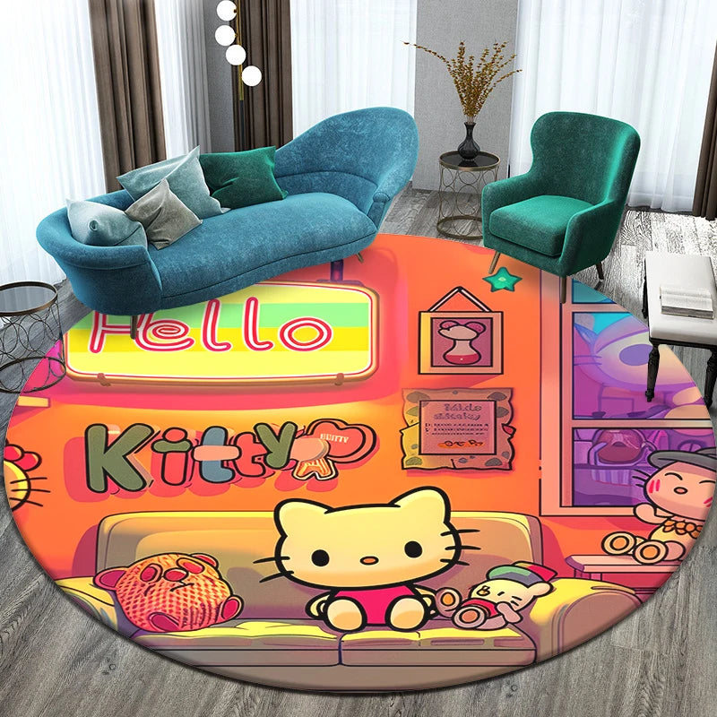 Sanrio Hello Kitty Cute Cartoon HD Printed Round Carpet,Balcony Bedroom Living Entrance