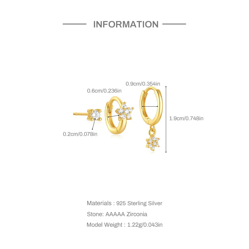 CANNER Set Double Layer Smooth Classic Hoop Earrings For Women 925 Sterling Silver Ins Flower Color Zircon Earrings Fine Jewelry