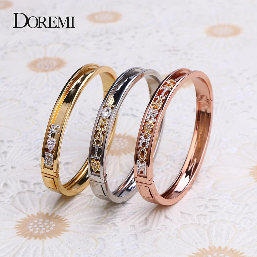DOREMI Personalized Charms Slide Bangle English Letters 12 Birthstone Charm Heart Star Slide Bangle