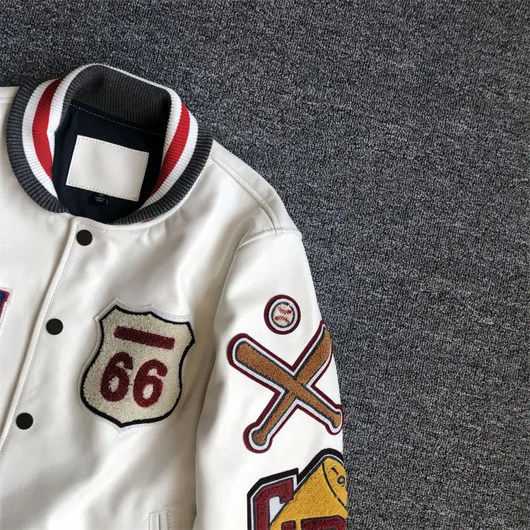 Men's spring and autumn baseball uniform Y2K retro trend leather jacket heavy