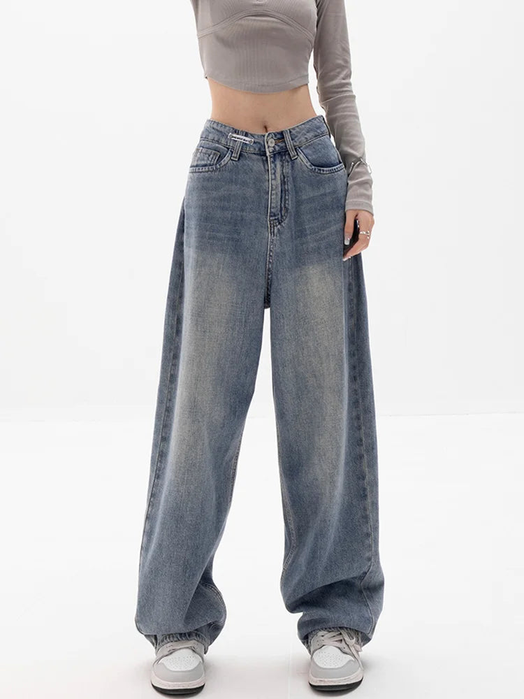Baggy Jeans Women High Waisted Jeans Wide Leg Denim Pants Light Blue Loose Trousers