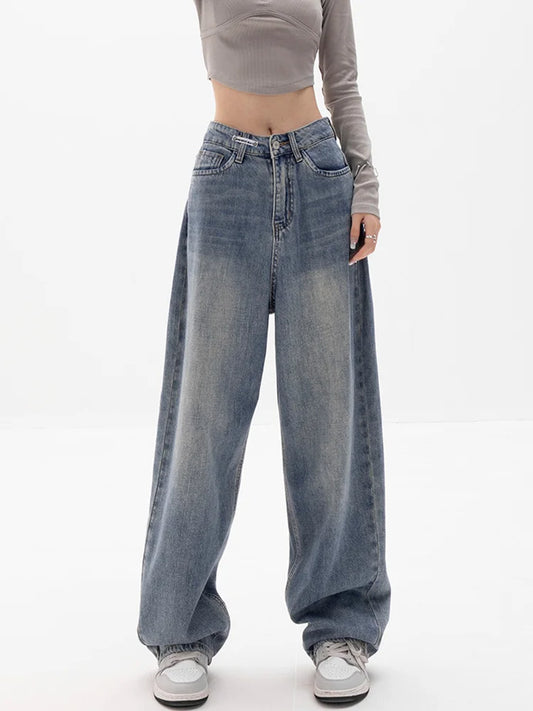 Baggy Jeans Women High Waisted Jeans Wide Leg Denim Pants Light Blue Loose Trousers