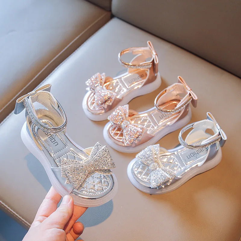Girls Princess Sandals Baby Sparkly Rhinestones Bow Shoes