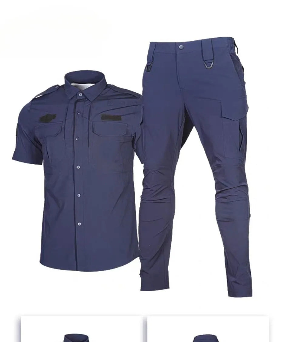 Quick Drying Workwear Suit Men Combat Elastic Tactical Training Set Multi Pocket Man Security Staff Uniform Cargo 2pcs Suits