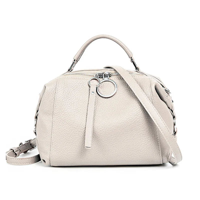 Black White Shoulder Bag For Women 100% Genuine Leather Handbag