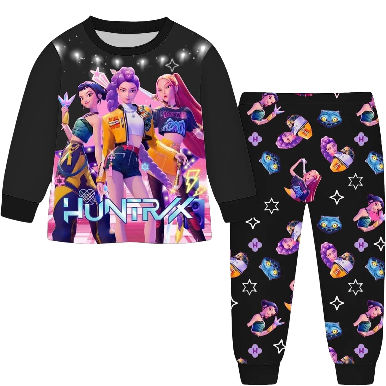 Anime Kpop Demon Hunters Zoey Costume Autumn Pajamas for Children's Clothing 3-14Years Kids Huntrix Rumi Girls Tshirt Pants Sets