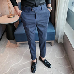 Casual Dress Pants Men British Style Slim Straight Leg Trousers Fashion Solid