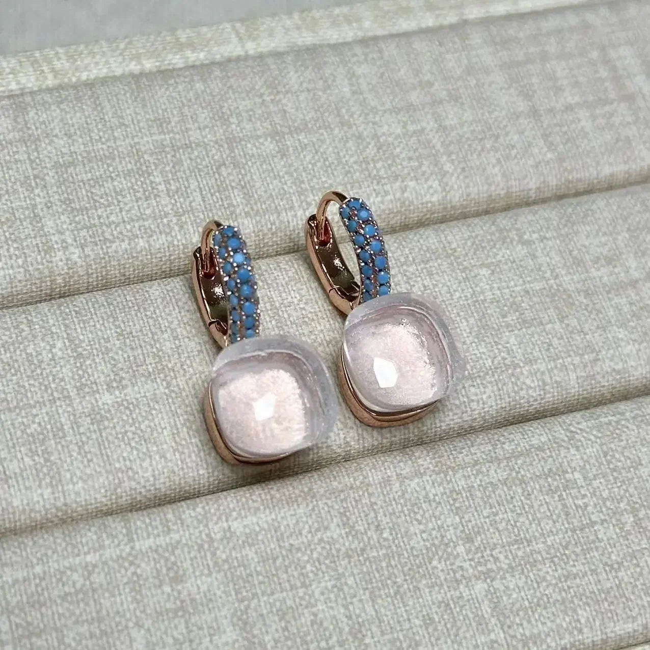 10.6mm Nudo Earrings Inlay Turquoise Zircon For Women Blue Topaz Drop Candy Square Crystal Earring Fashion Jewelry Gift
