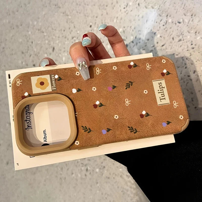 Branches and Leaves Broken Flowers Bonded Leather Phone Case For iPhone 17 16 Pro Max 15 14 Plus 13 12 11 XS X XR 17 Air Cover