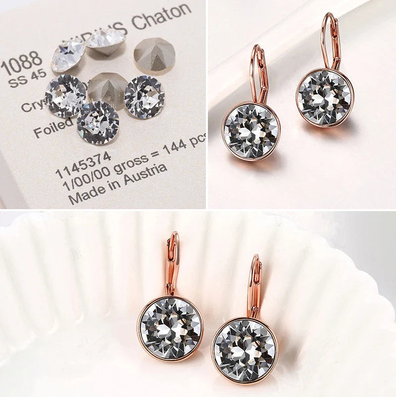 Bella Drop Earring for Women Christmas Birthday Premium Austrian Crystals Round Cut Dangle Silver Gold Color Pierced Jewelry