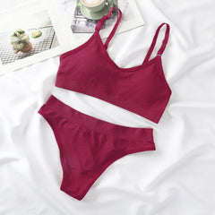 Women Seamless Bra Set Lingerie High Waist Cotton Thong Panties Wire Free